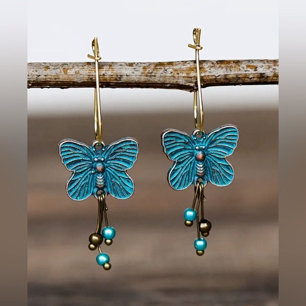 🌻5/$25🌻 Whispering Wings & Patina Dreams:
Turquoise Butterfly Earrings